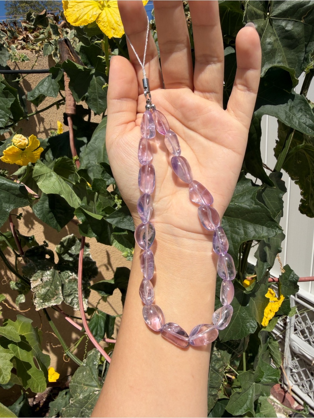 Natural Bolivian Amethyst Phone Charm Crystal Beaded Wrist Strap Handmade